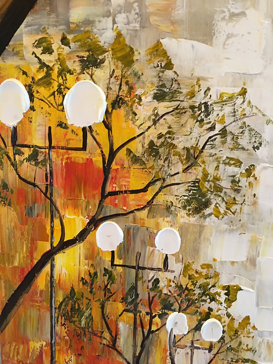 Rainy Night Street Lamps Reflection Wet Road Autumn Painting Poster - Image 2
