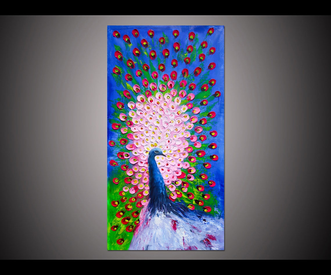 Vibrant Abstract Peacock With Colorful Fanned Feather Oil Poster
