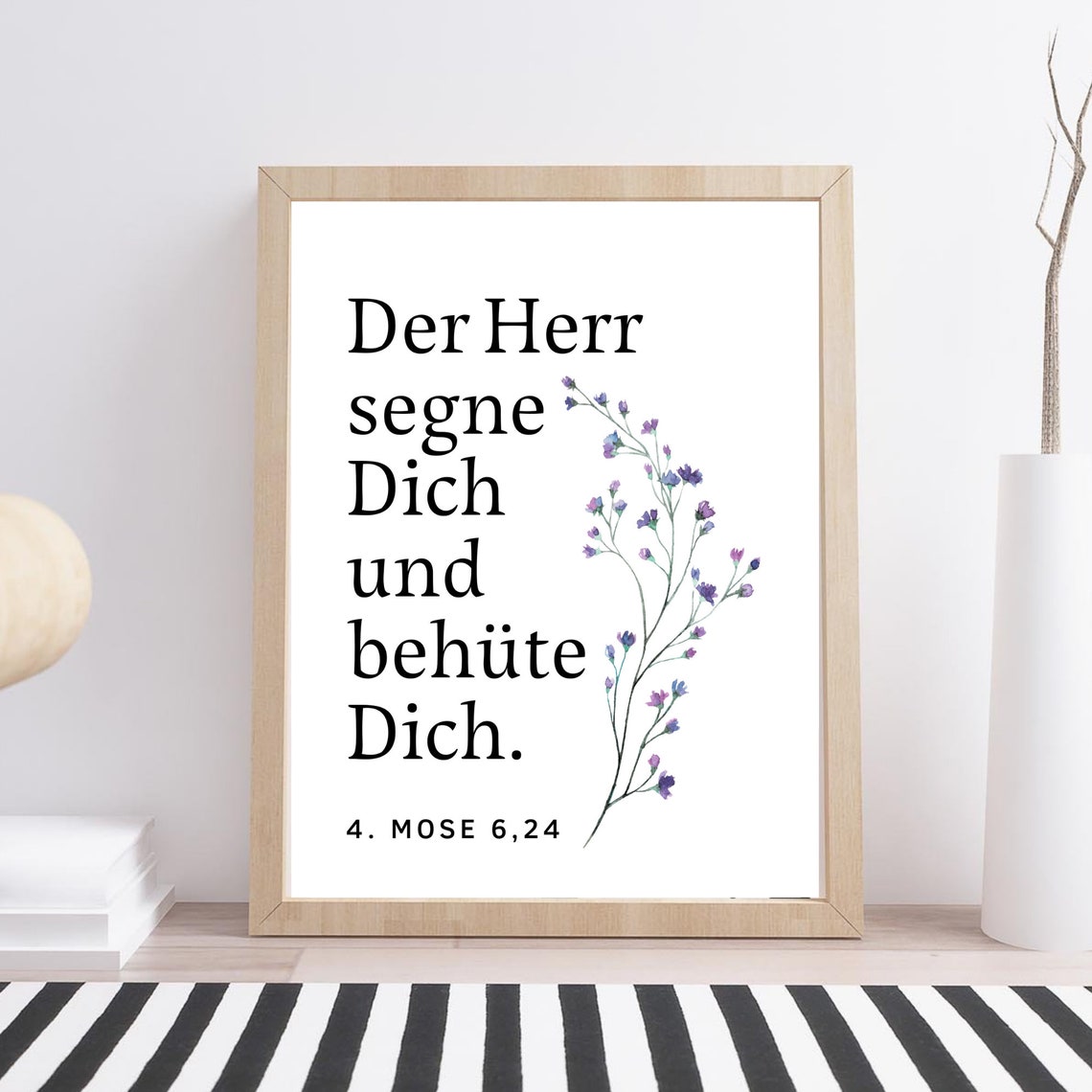 Bible Verse German Blessing Numbers Watercolor Flowers Poster - Image 2