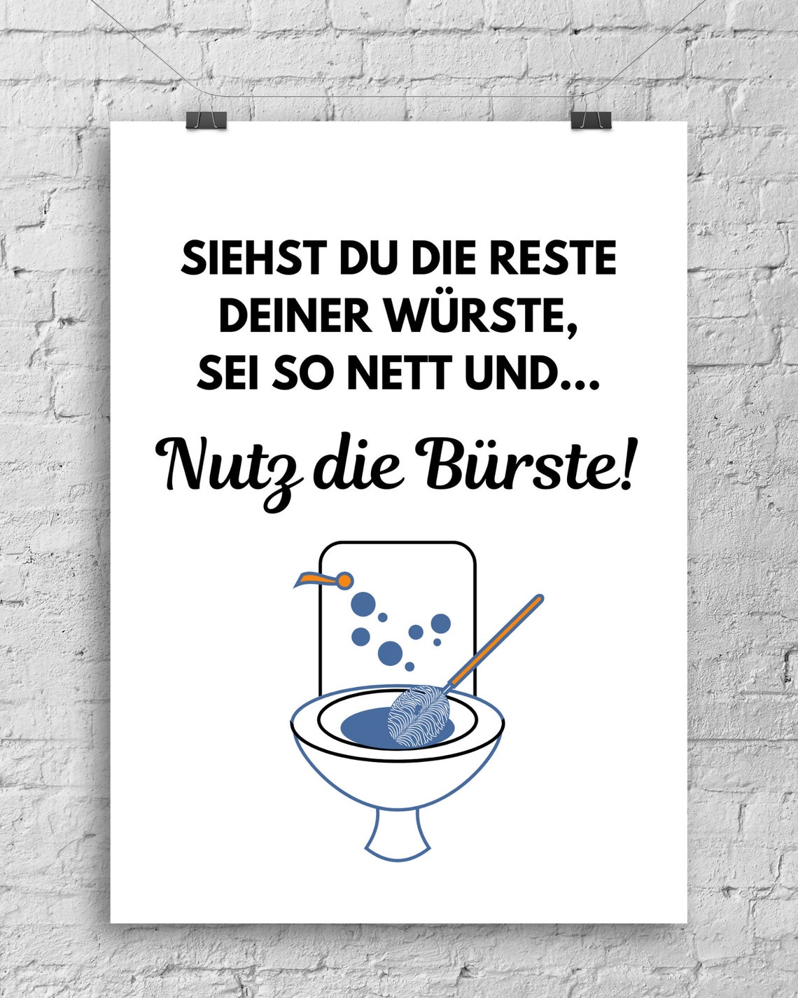 Funny German Toilet Brush Sign Bathroom Humor Typography Poster