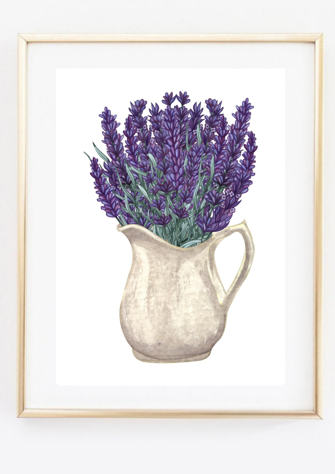 Purple Lavender Bouquet in Stoneware Jug Watercolor Wall Art Poster