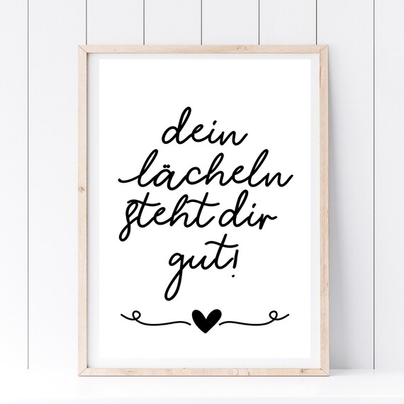 Your Smile Looks Good German Quote Script Heart Romantic Wall Art