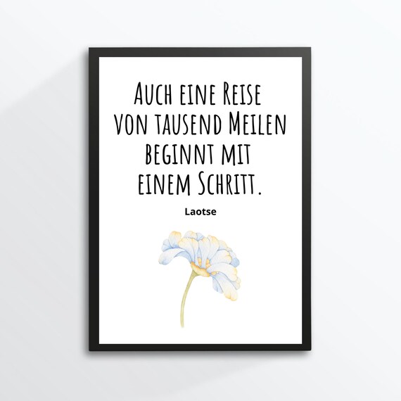 Lao Tzu Journey Thousand Miles Quote German Motivational Wall Poster