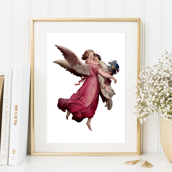 Din A4 Picture Art Print Without Frame Angel With Child Angel Guardian Angel Decoration Retro Vintage Print Poster Gift