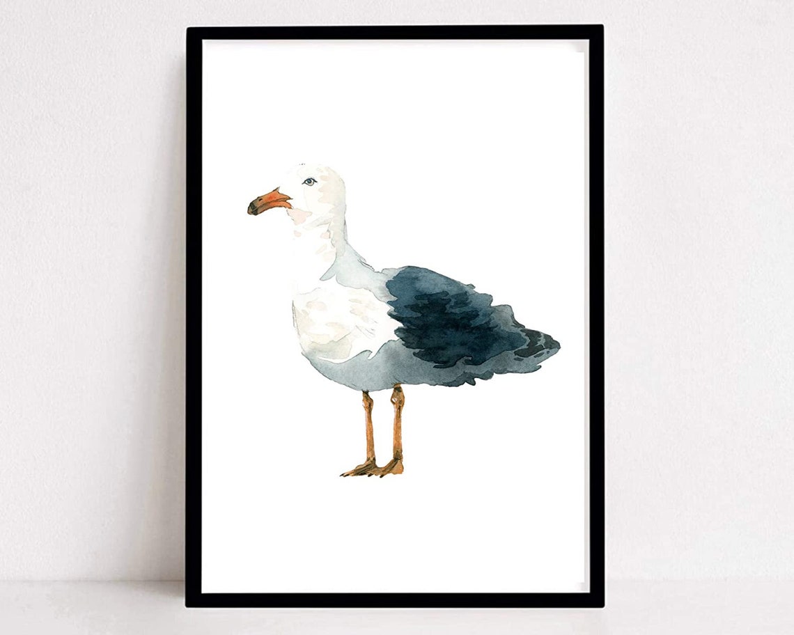 Seagull Watercolor Coastal Bird Standing Maritime Nature Animal Poster - Image 2