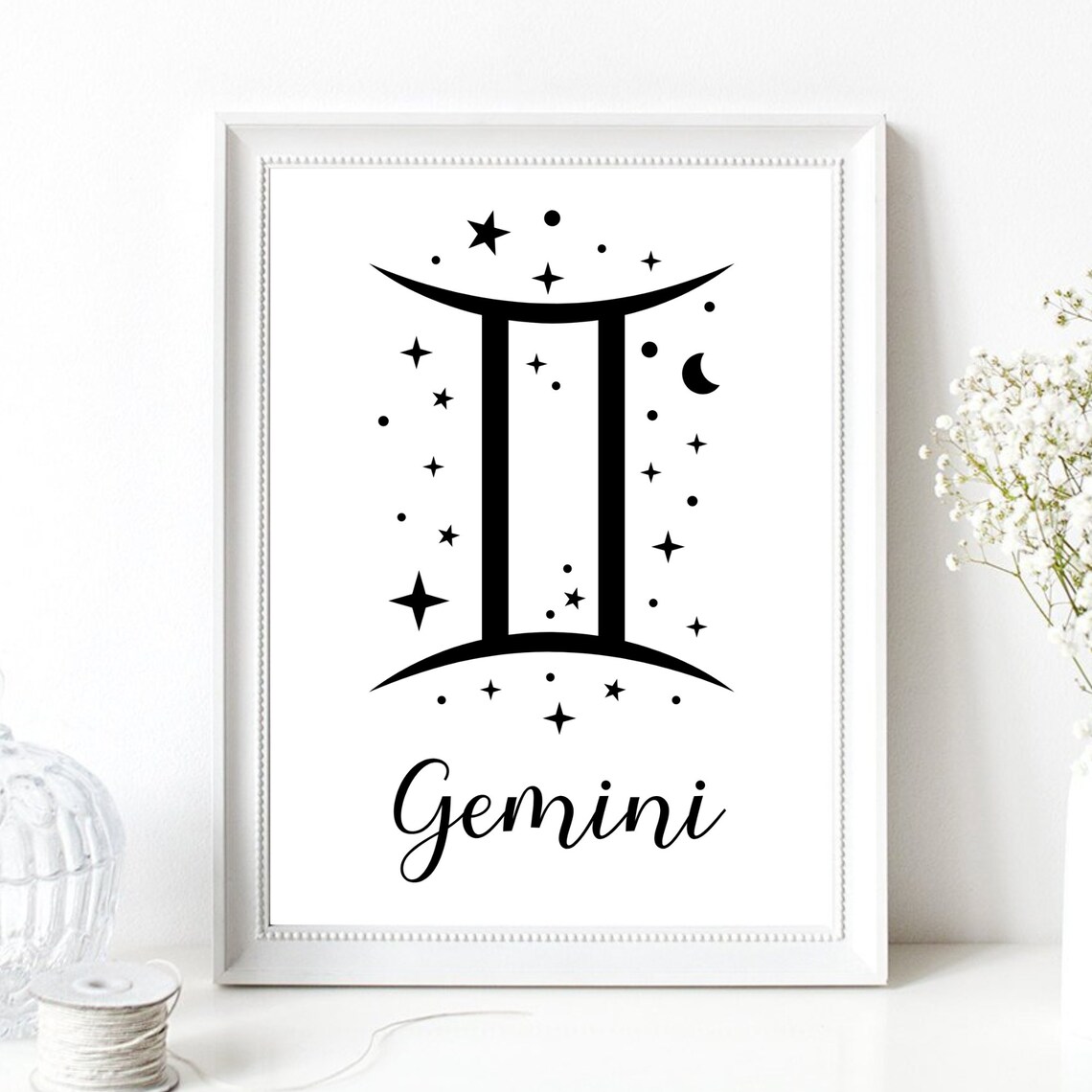 Gemini Zodiac Symbol Starry Script Celestial Astrology Wall Decor Poster - Image 2