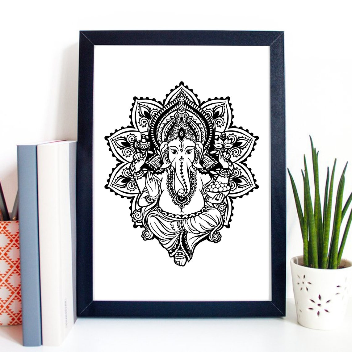 Ornate Mandala Ganesha Hindu Elephant God Intricate Line Art Poster