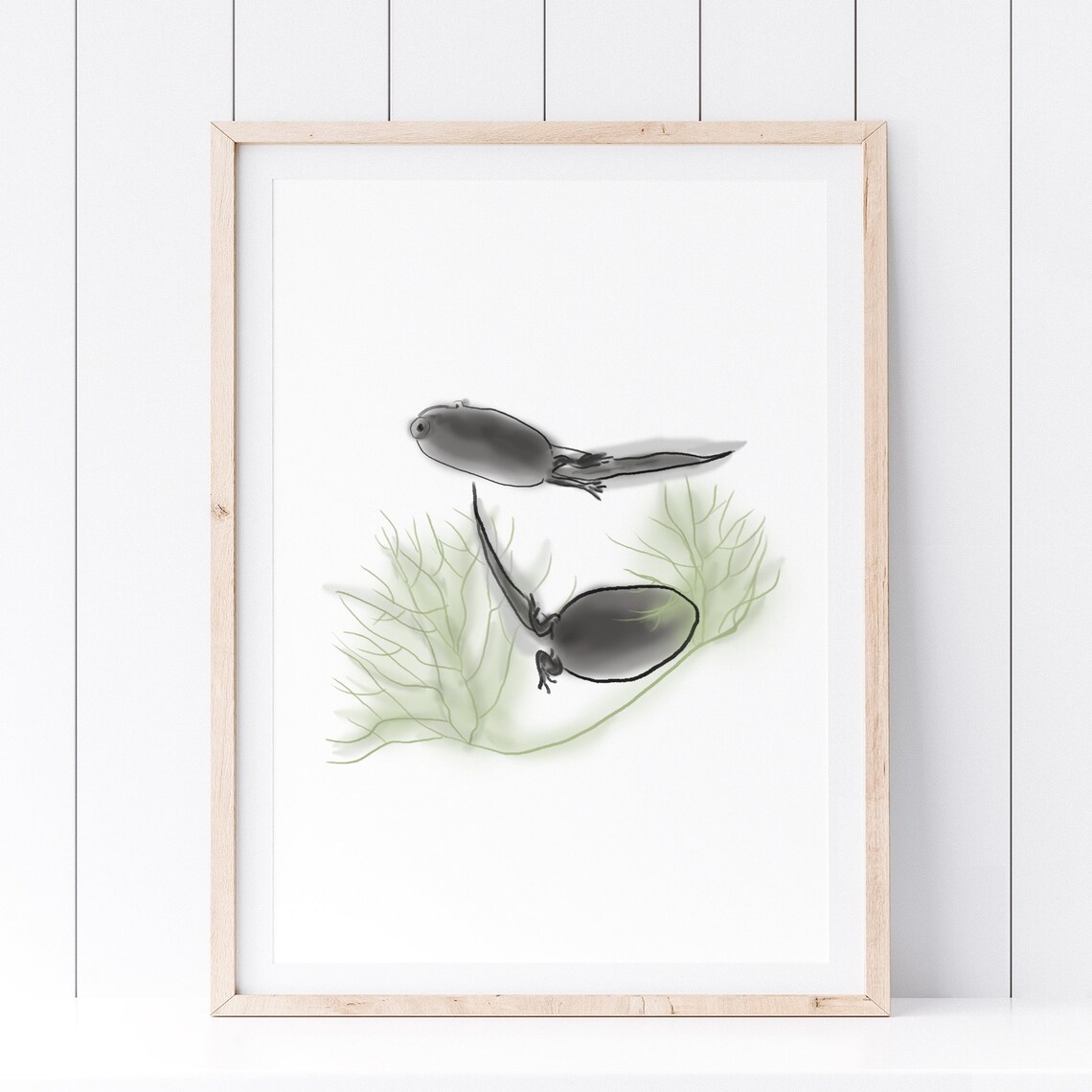 Tadpoles Watercolor Pond Life Two Baby Frogs Nature Science Wall Art