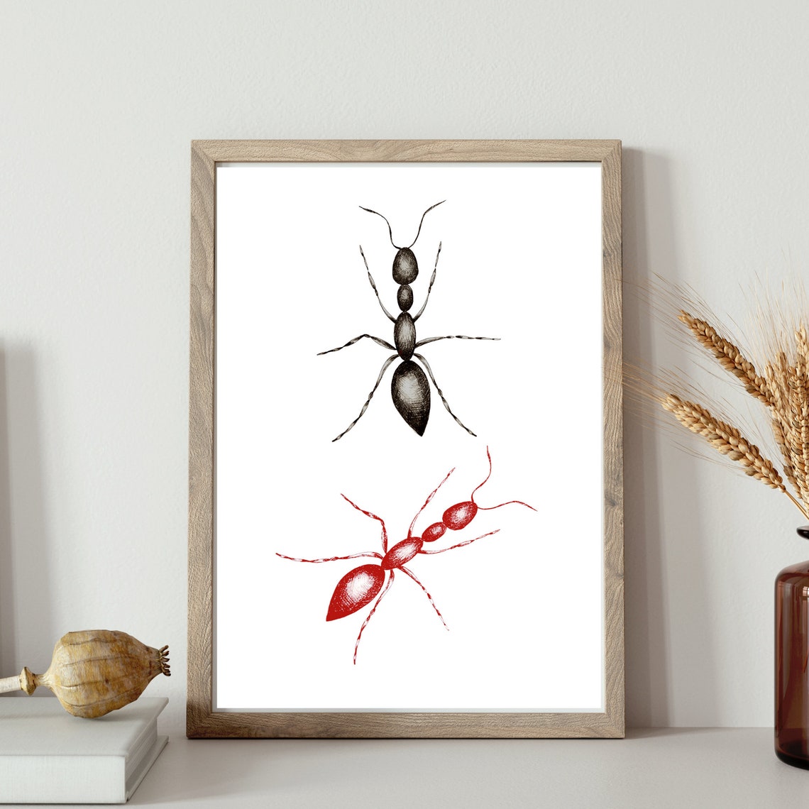 Din A4 Art Print Without Frame Red And Black Ant Ant Insect Nature Drawing Picture Poster Print - Image 3