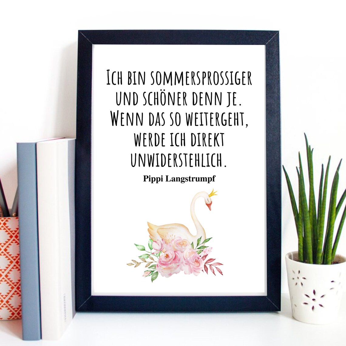 Freckles Self Love Swan Watercolor German Quote Pippi Langstrumpf Wall Art - Image 2