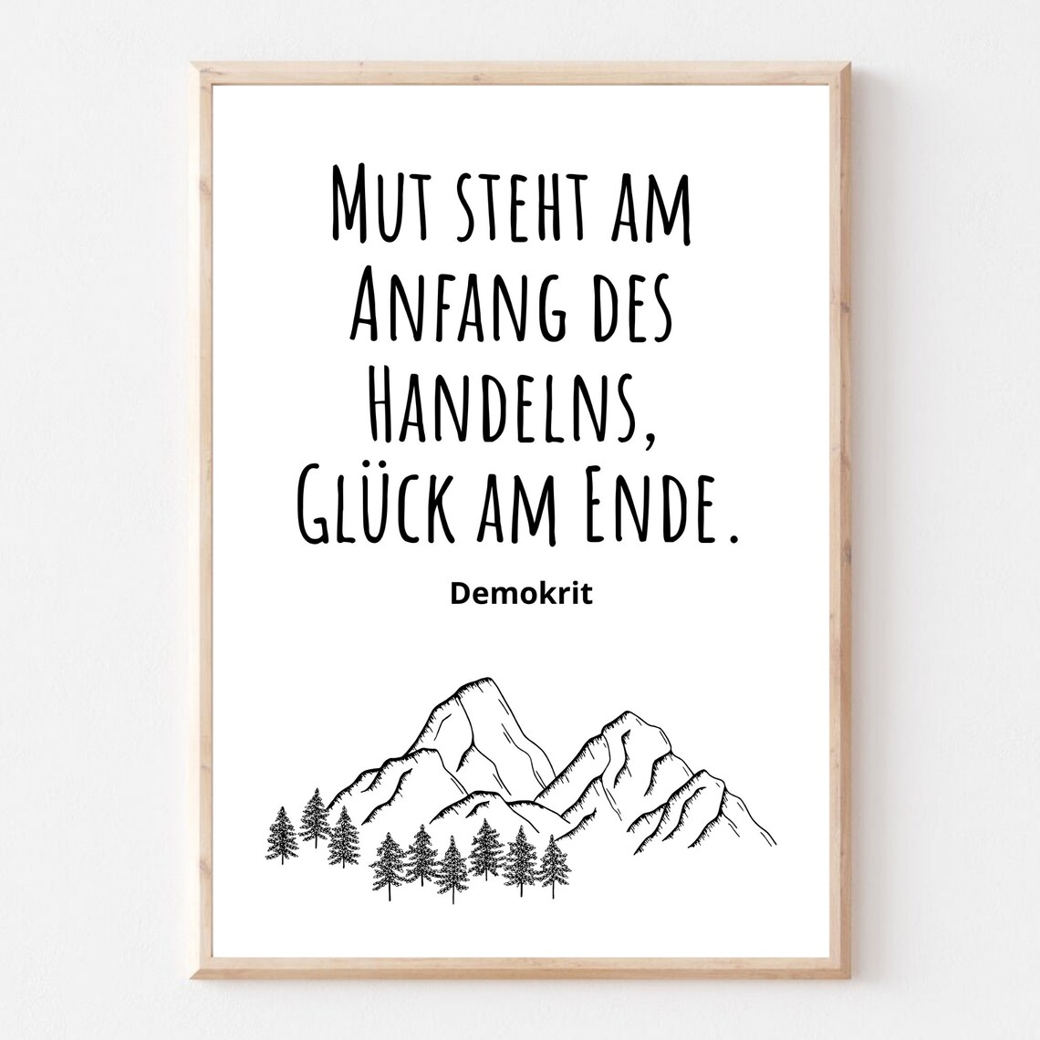 Democritus German Quote Print with Minimalist Mountain Line Art Poster - Image 2