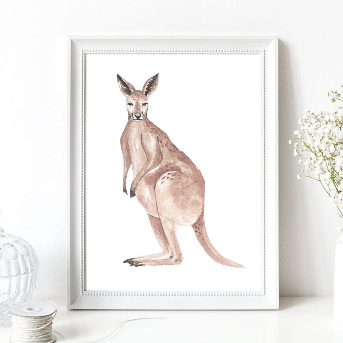 Kangaroo Australian Wildlife Watercolor Minimalist Nature Wall Art Print