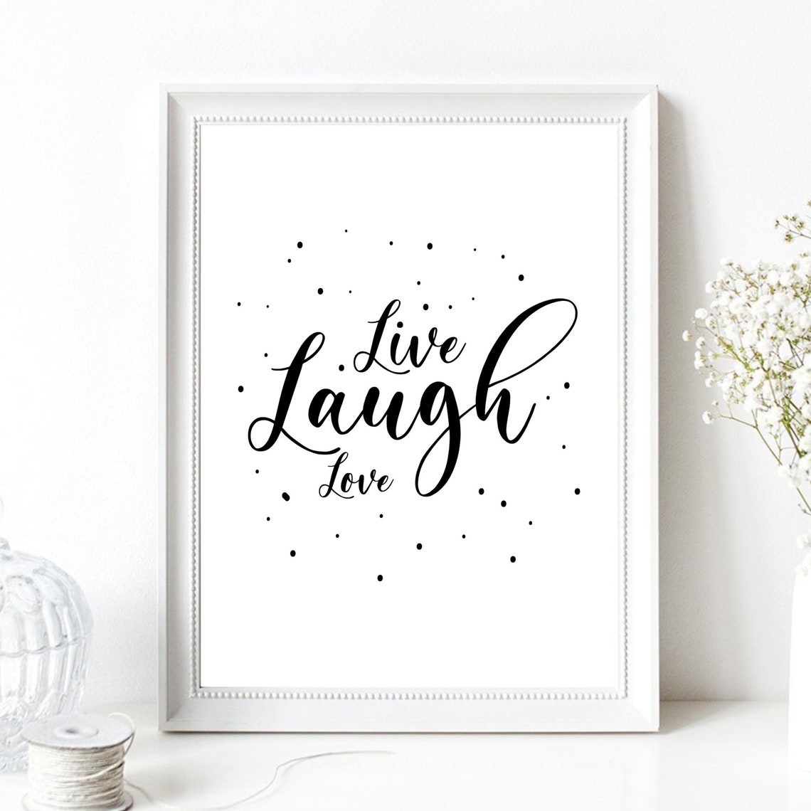 Live Laugh Love Script Calligraphy Quote Poster Minimalist Black White - Image 2