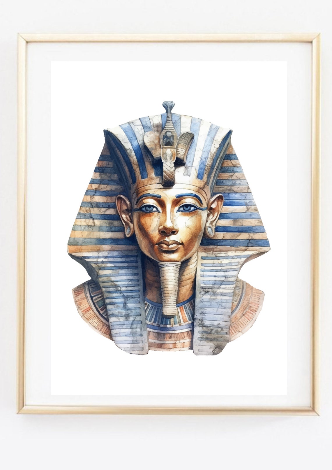 Tutankhamun Pharaoh Golden Mask Egypt Watercolor Wall Art Print - Image 3