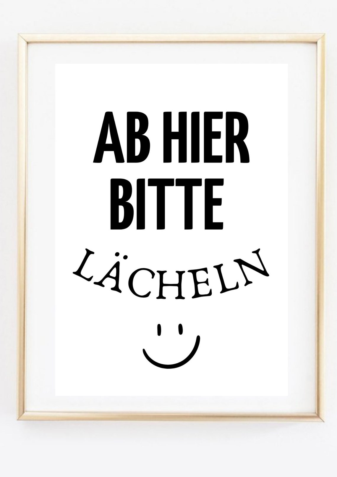 Smile Please German Typography Print with Happy Face Wall Poster