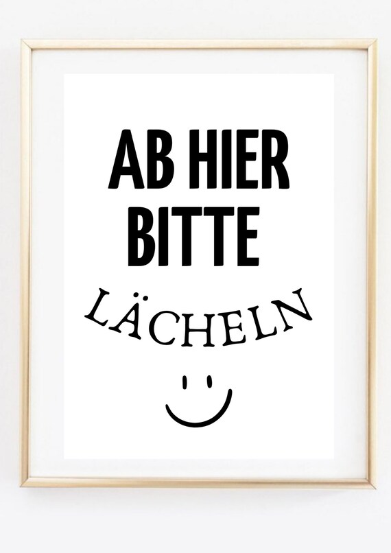 Din A4 Art Print Without Frame From Here Please Smile Laugh Saying Humor Apartment Hallway Entrance Typography Print Poster Image