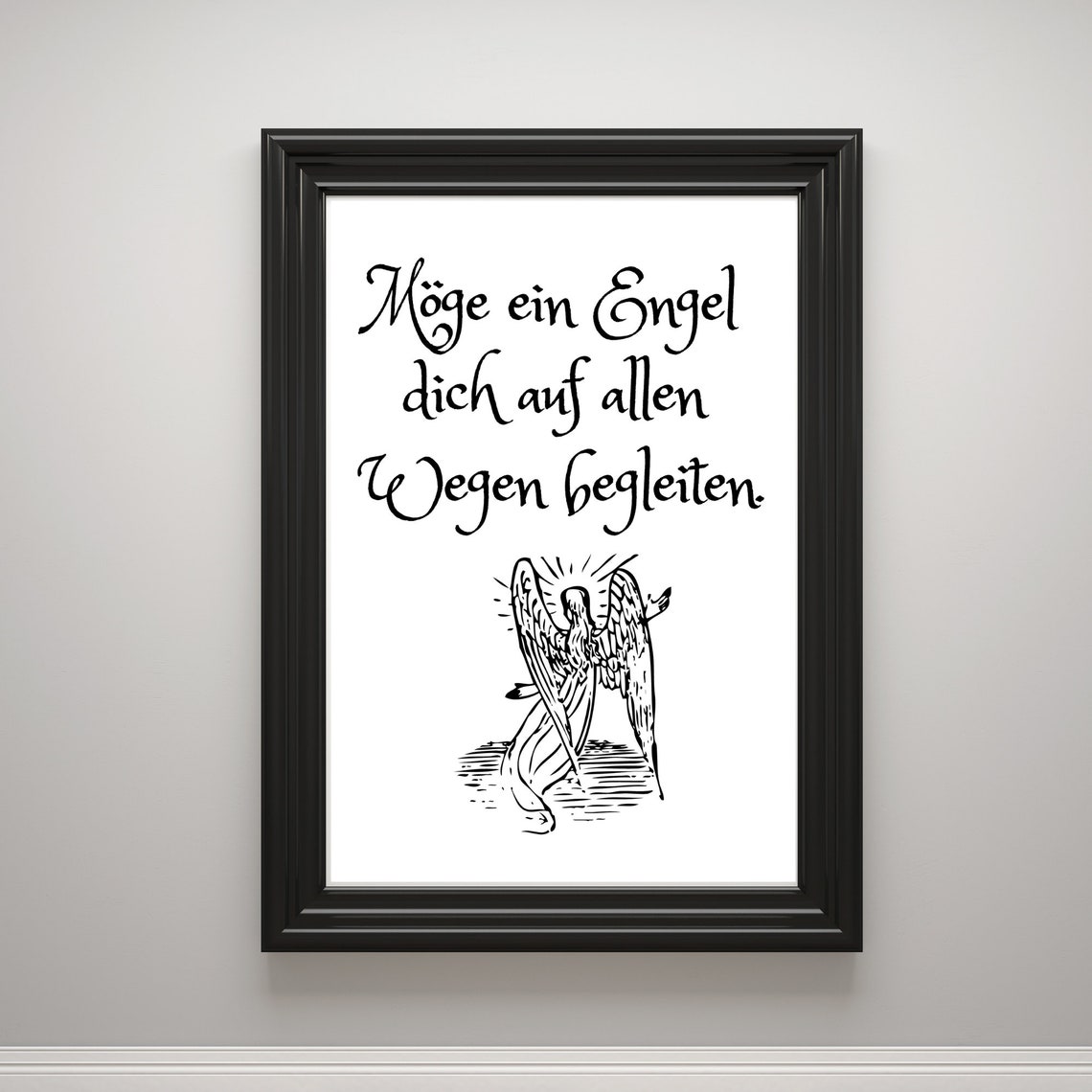 Angel Blessing Quote Calligraphy Vintage Angel Sketch Art Print - Image 3