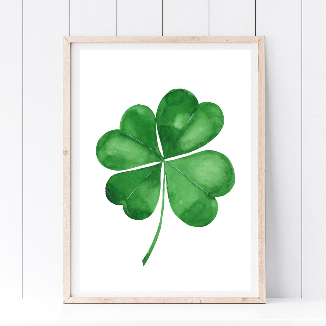 Four Leaf Clover Watercolor Lucky Charm Irish Shamrock Green Wall Art - Image 3