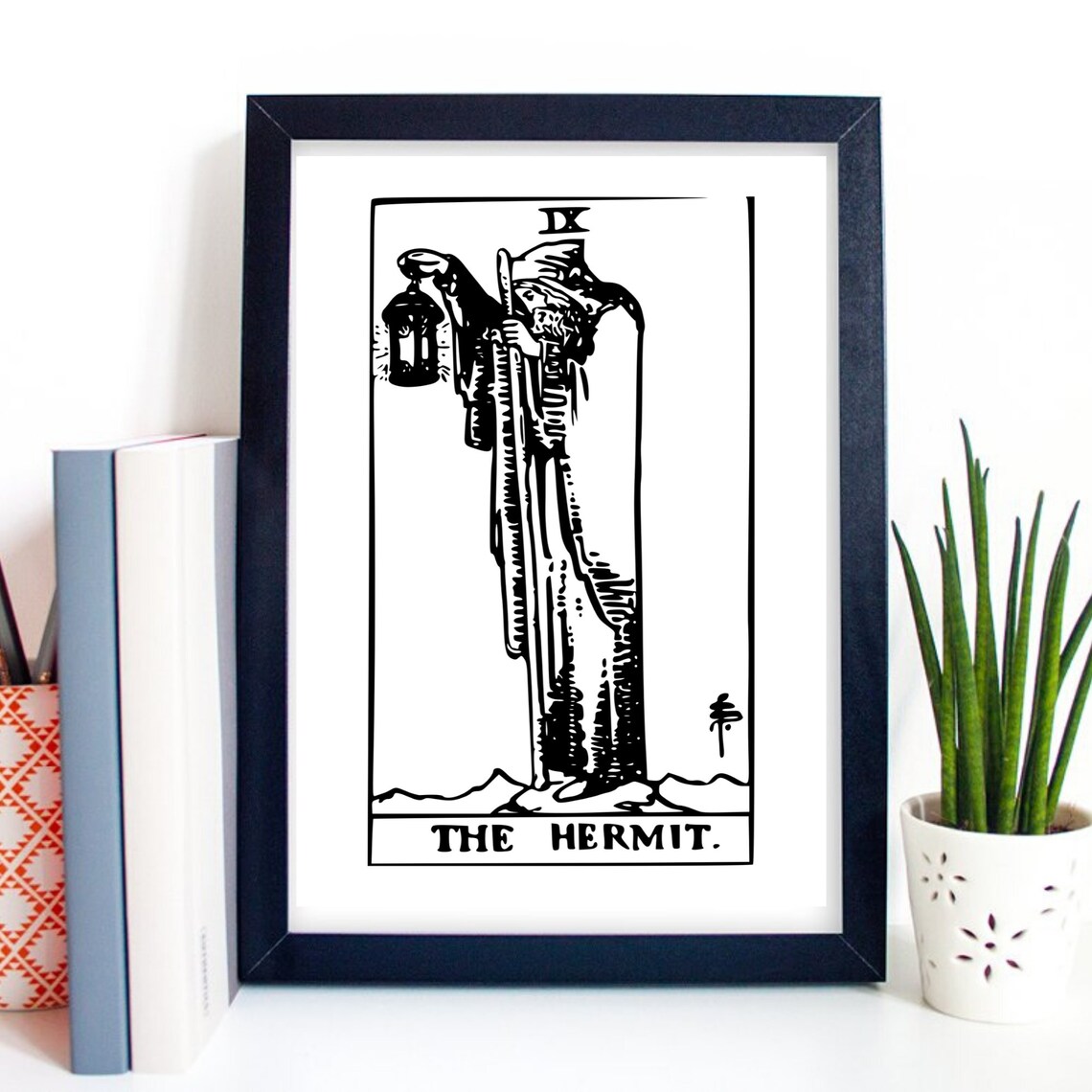 The Hermit Tarot Card IX Rider Waite Mystic Esoteric Black Art Poster - Image 2