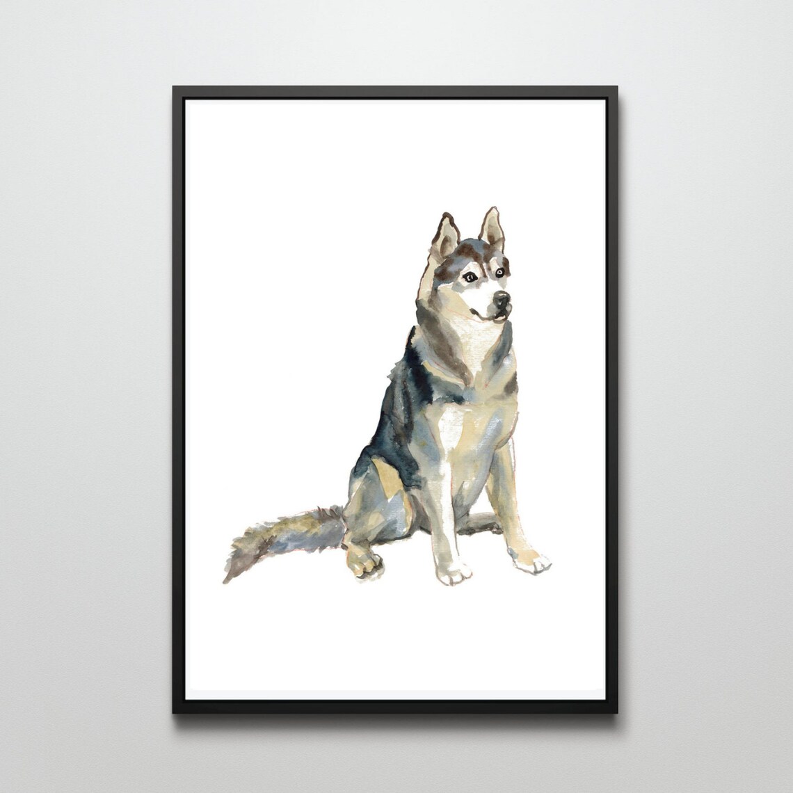 Watercolor Siberian Husky Dog Sitting Minimalist Animal Wall Art