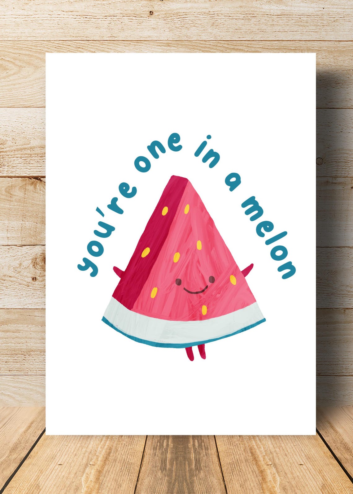 You Are One In A Melon Cute Smiling Watermelon Slice Kids Wall Print - Image 3