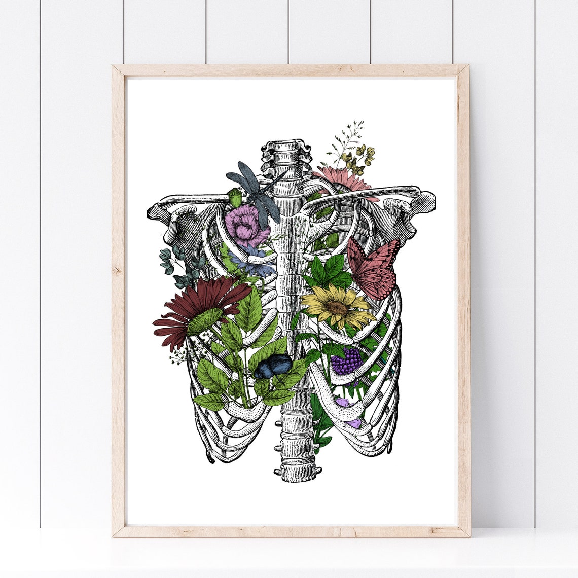 Anatomical Ribcage Flowers Vintage Skeleton Botanical Art Print