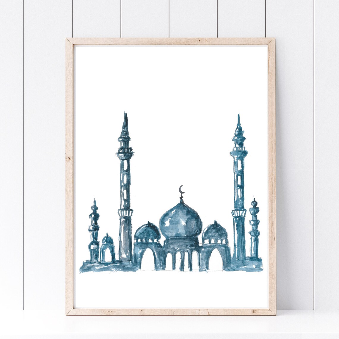 Islamic Mosque With Minarets Blue Turquoise Watercolor Poster - Image 2