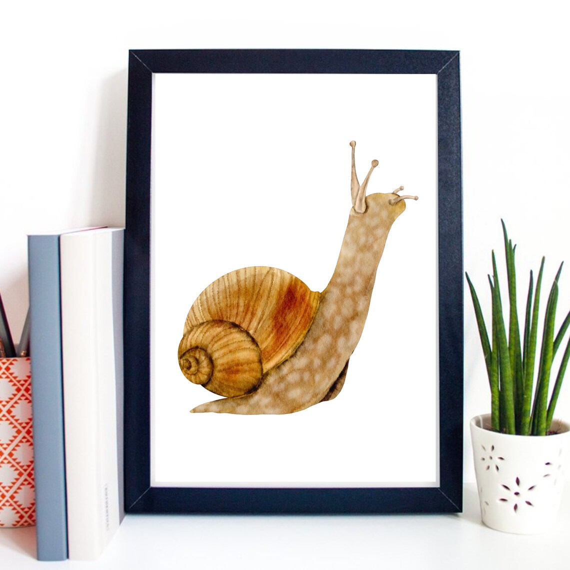 Brown Garden Snail Watercolor Painting Slow Life Cute Animal Wall Art - Image 2
