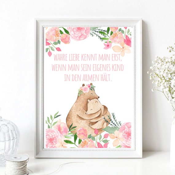 Din A4 Art Print Without Frame Saying True Love Birth Baptism Baptismal Gift Childrens Room Mothers Love Baby Picture Poster Pink Gift