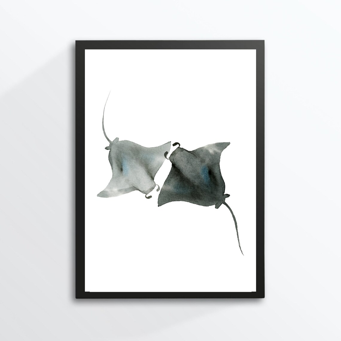 Manta Rays Pair Watercolor Minimalist Ocean Animal Wall Decor Art Poster - Image 2