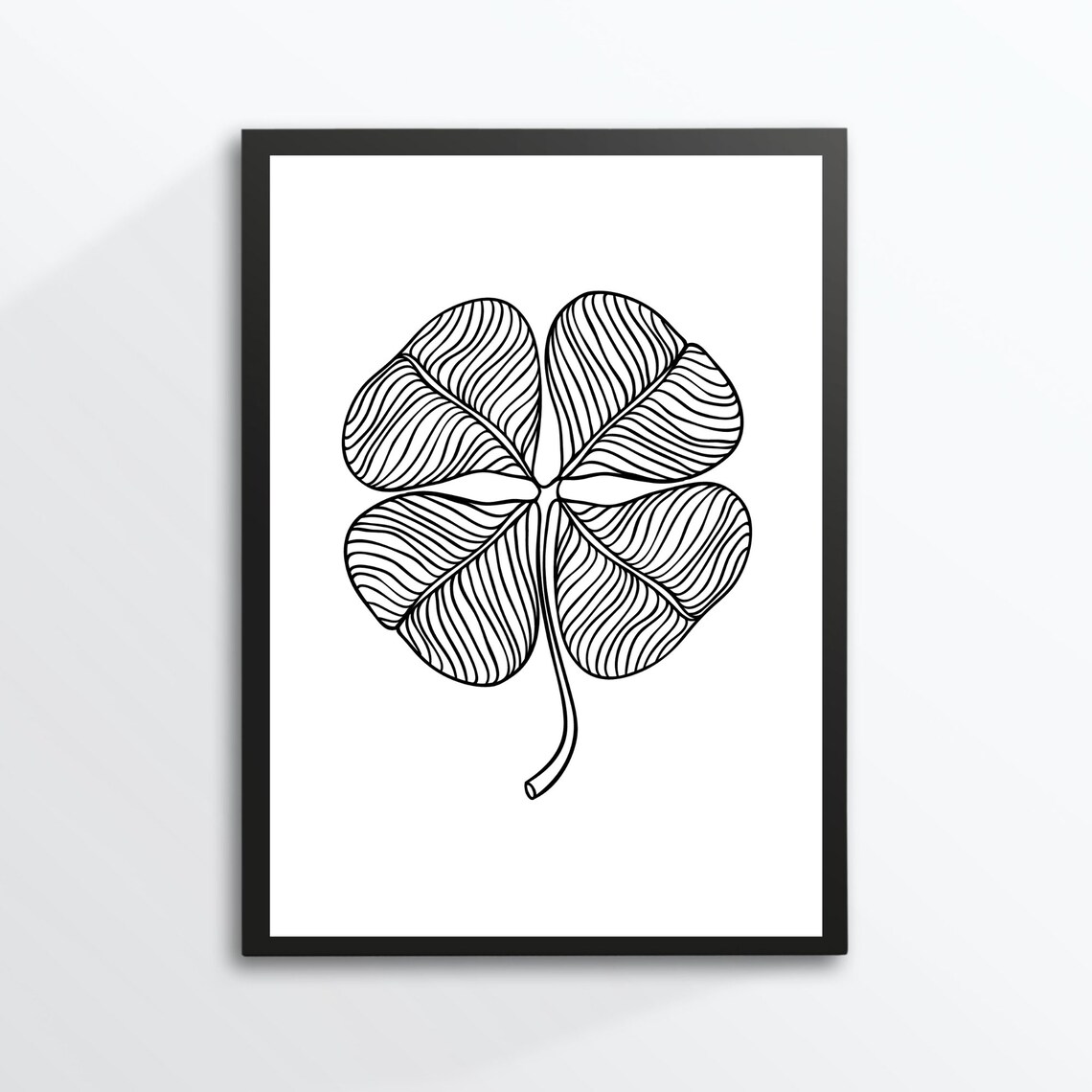 Four Leaf Clover, Black Modern Art Print