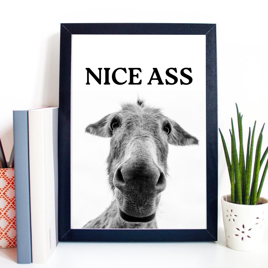 Funny Donkey Nice Ass Quote Photo Bathroom Humor Black White Poster