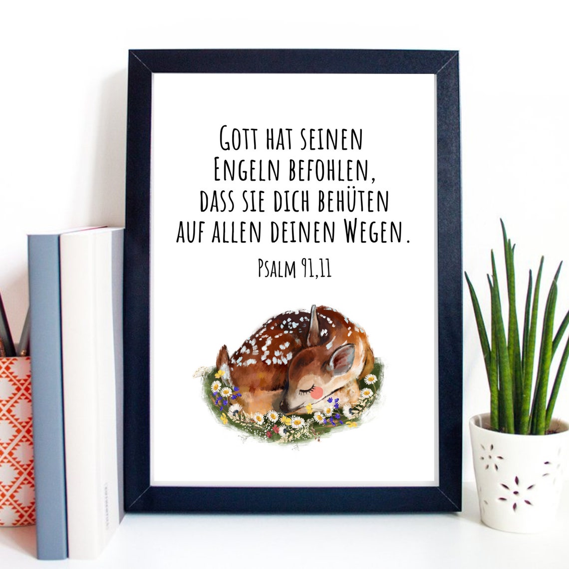 Din A4 Art Print Without Frame Bible Verse Psalm God Has Commanded His Angels God Faith Baptism Confirmation Communion Birth Picture - Image 2