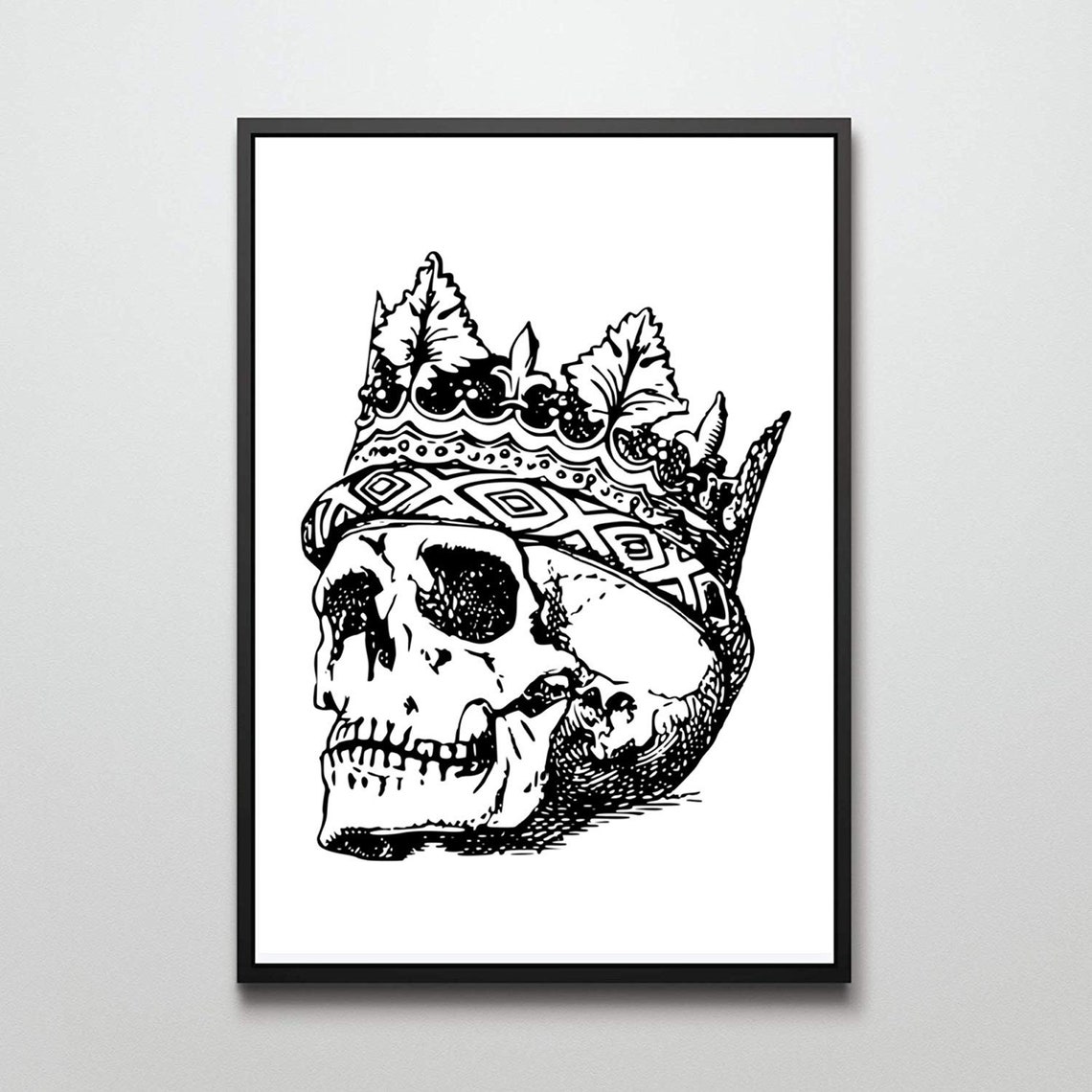 Skull With Crown Gothic Engraving Style Halloween Wall Art Print - Image 2