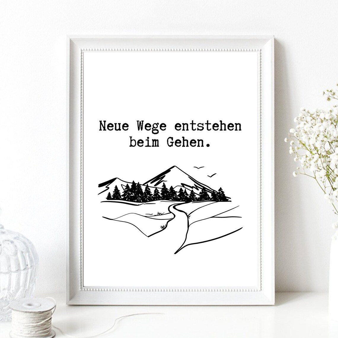New Paths Motivational Quote with Mountain Trail Line Art Poster - Image 2