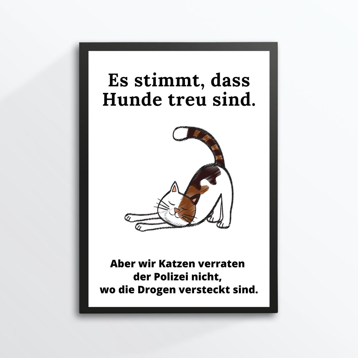 Funny Stretching Cat German Quote Cartoon Poster for Cat Lovers Humor