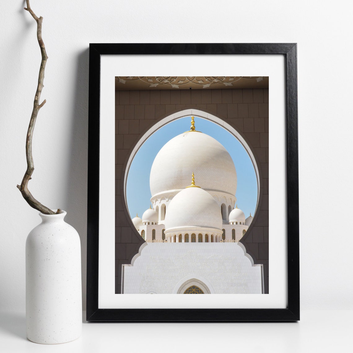 Sheikh Zayed Grand Mosque Abu Dhabi White Domes Archway Travel Poster