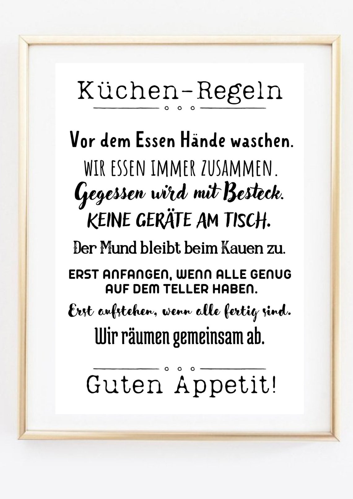 Kitchen Rules German Typography Print with Family Dining Room Poster