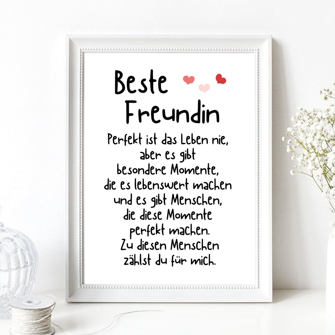 Best Friend German Quote Poster with Hearts Friendship Gift Typography - Image 2