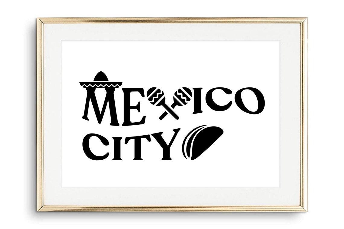 Mexico City Sombrero Maracas Taco Bold Typography Travel Poster - Image 2