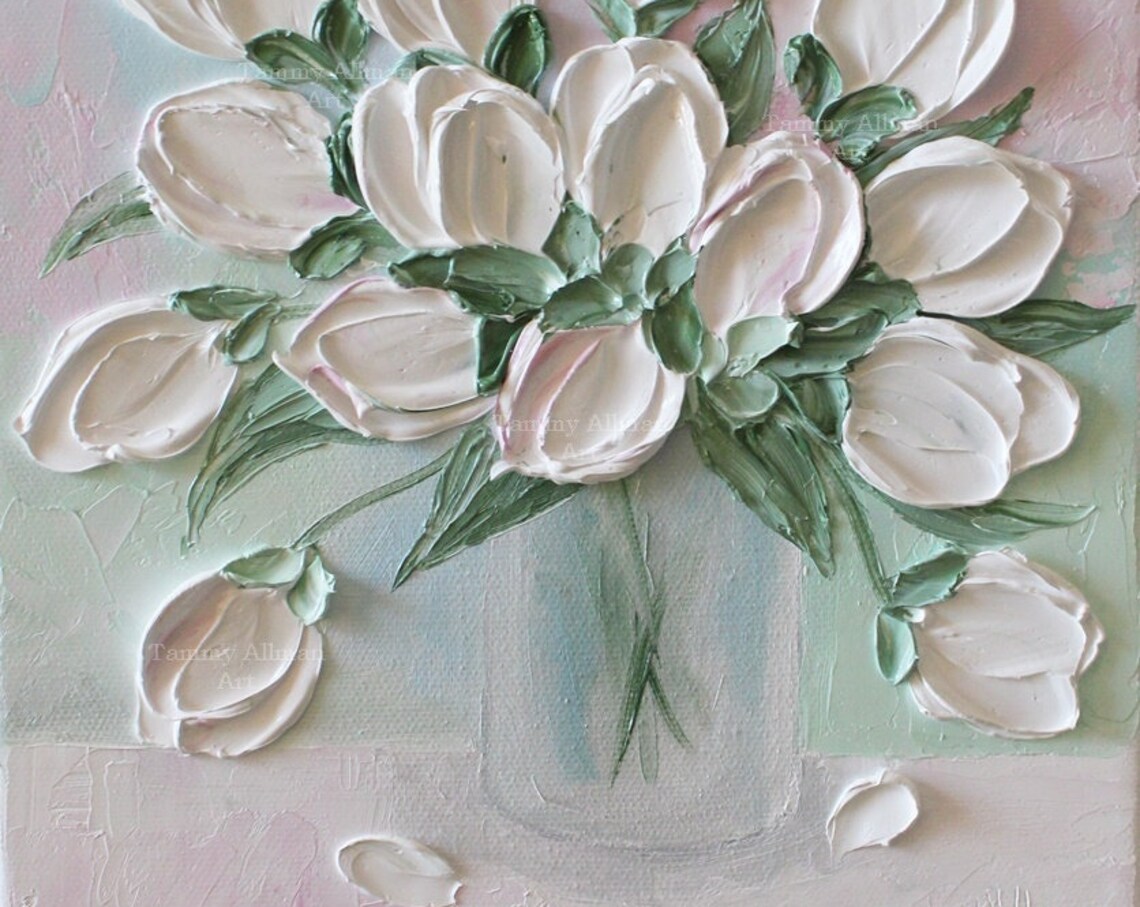 Custom Fresh White and Pale Pink Tulips Nursery Art Print - Image 5
