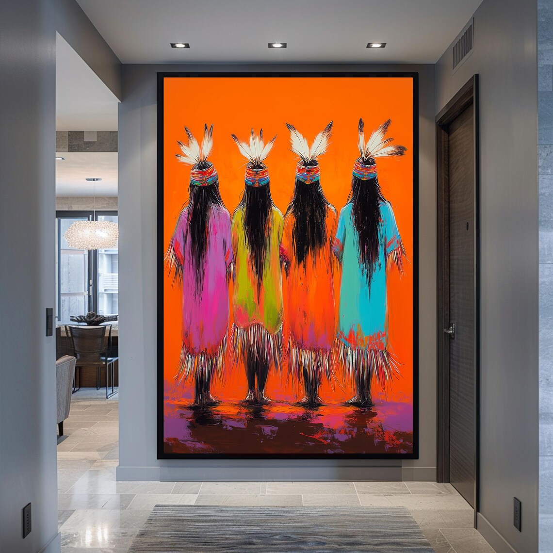 Native Tribal Print Framed Indigenous Artwork Colorful Cultural Wall Art Vibrant Bohemian Decor Ethnic Home Decoration Tribal - Image 3