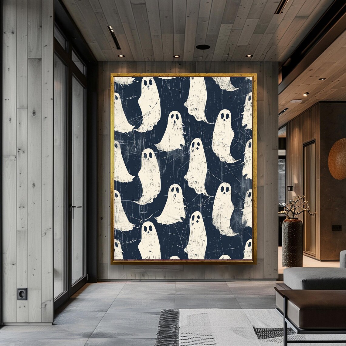 Vintage Halloween Ghost Pattern Cute Spooky Distressed Poster - Image 6