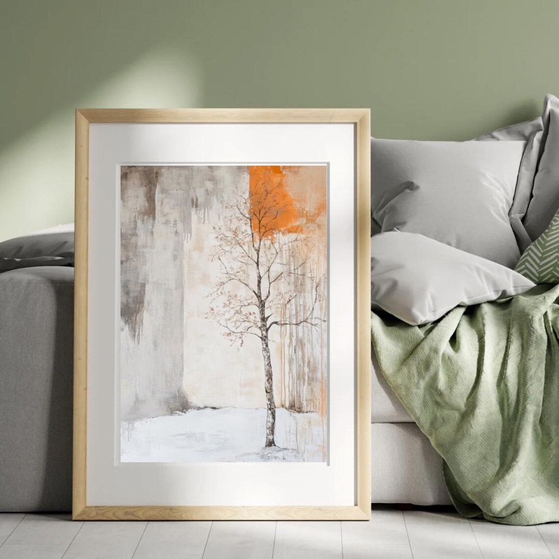 Autumn Tales Lone Tree Misty Morning Orange Sun Minimalist Nature Poster - Image 3