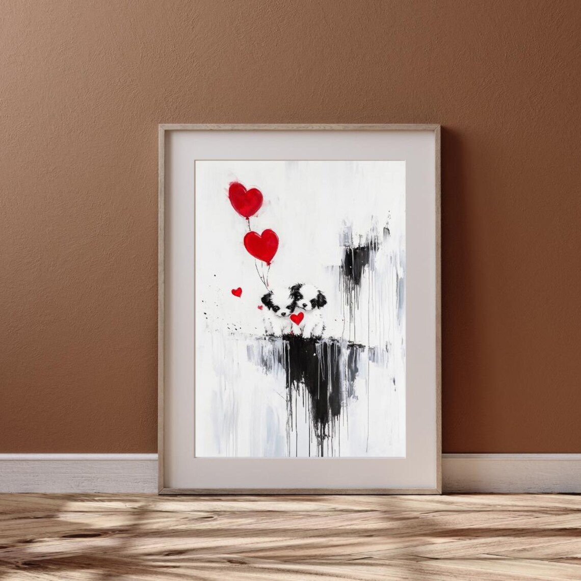Cute Shih Tzu Puppies Red Heart Balloons Street Art Puppy Poster - Image 5