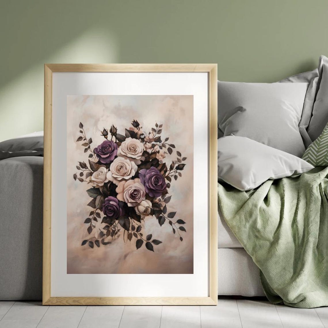 Purple White Rose Bouquet Moody Farmhouse Vintage Floral Art Poster - Image 5