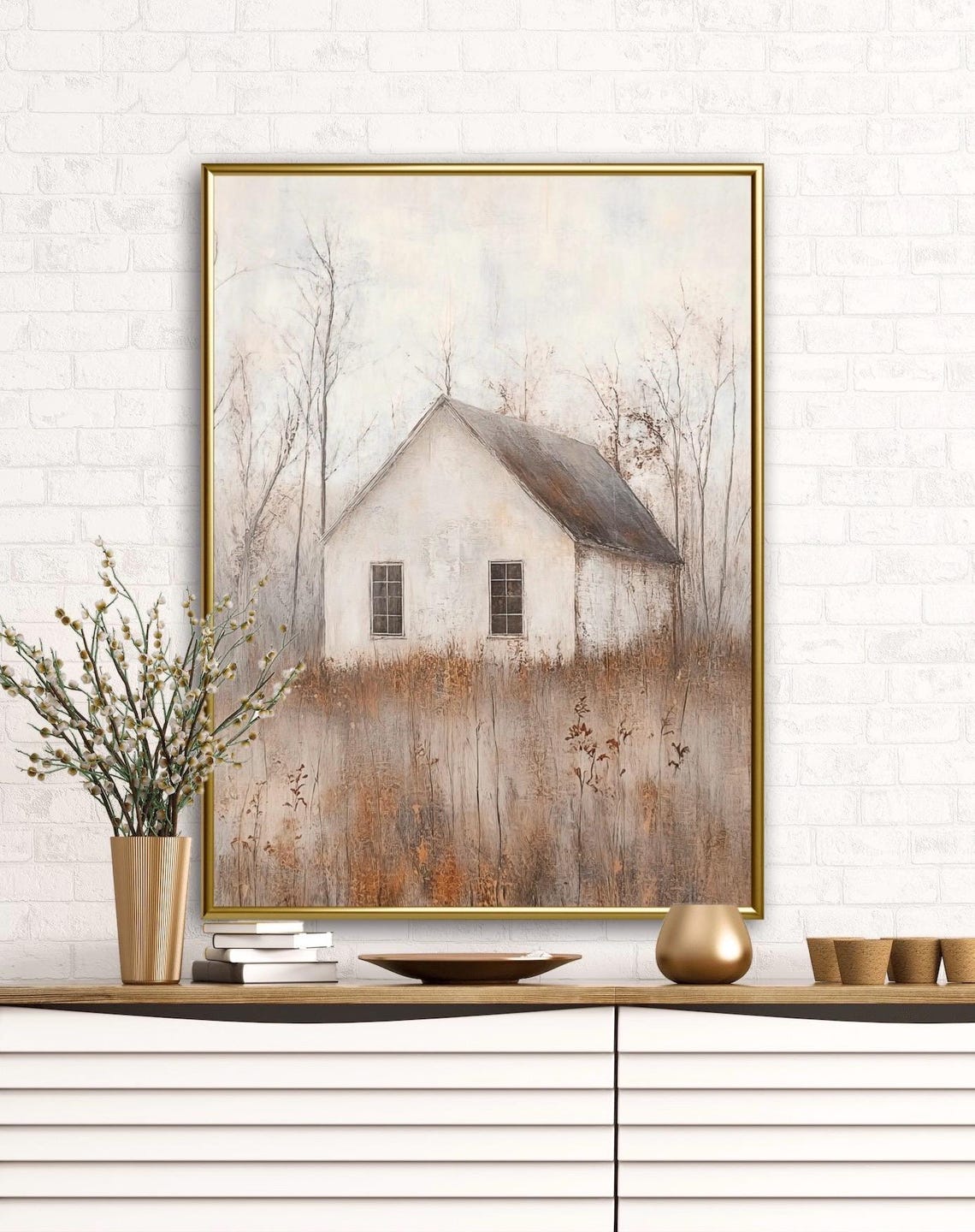 Autumn Tales White Cottage Meadow Fall Countryside Art Poster - Image 3