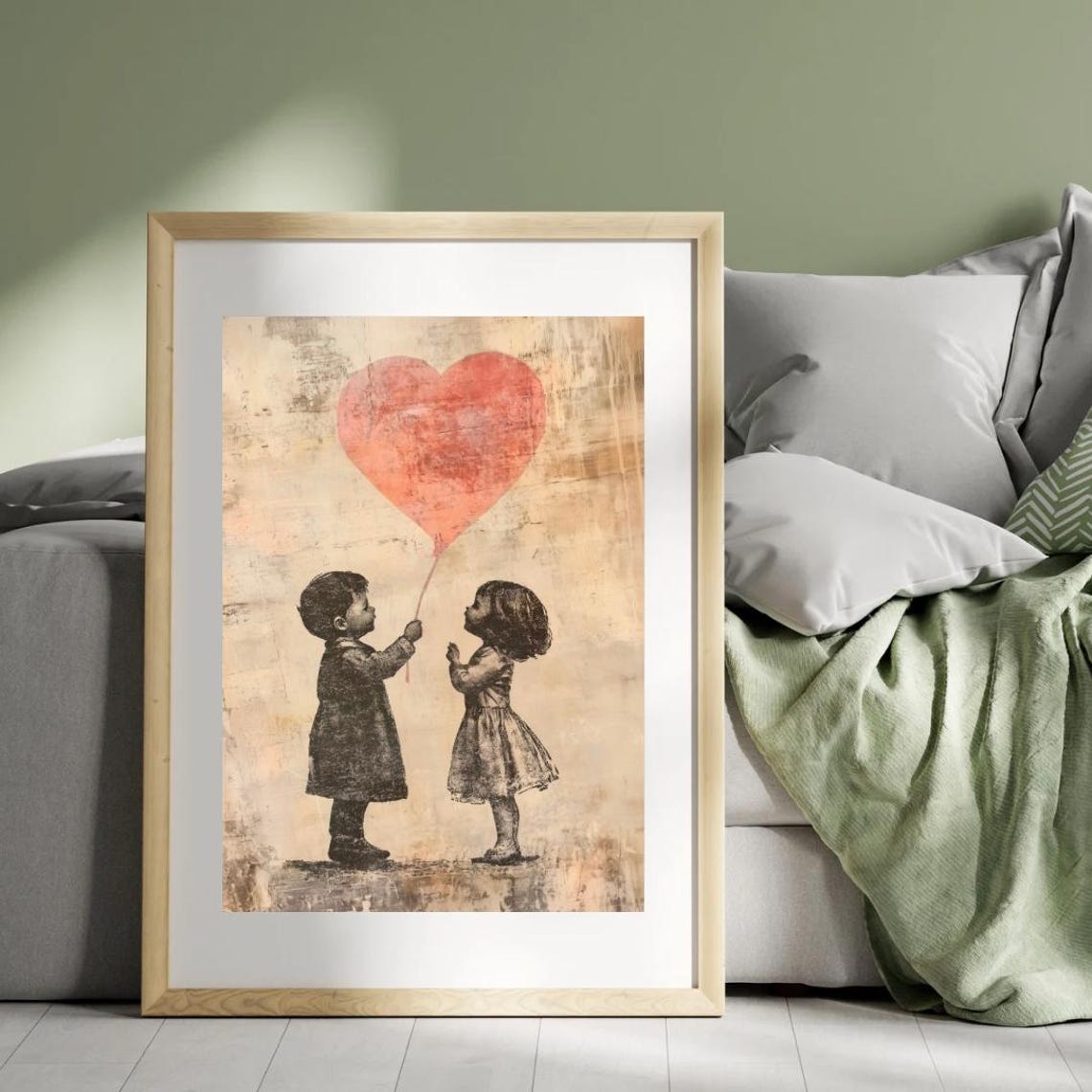 Two Children Giant Heart Balloon Rustic Valentines Day Poster - Image 4