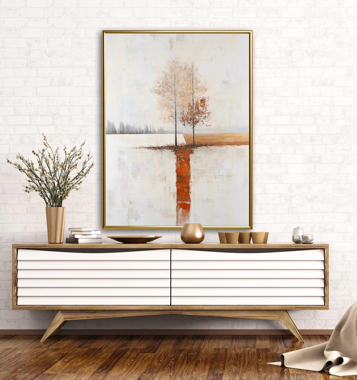Autumn Tales Twin Trees Lakeside Calm Reflection Fall Poster - Image 2