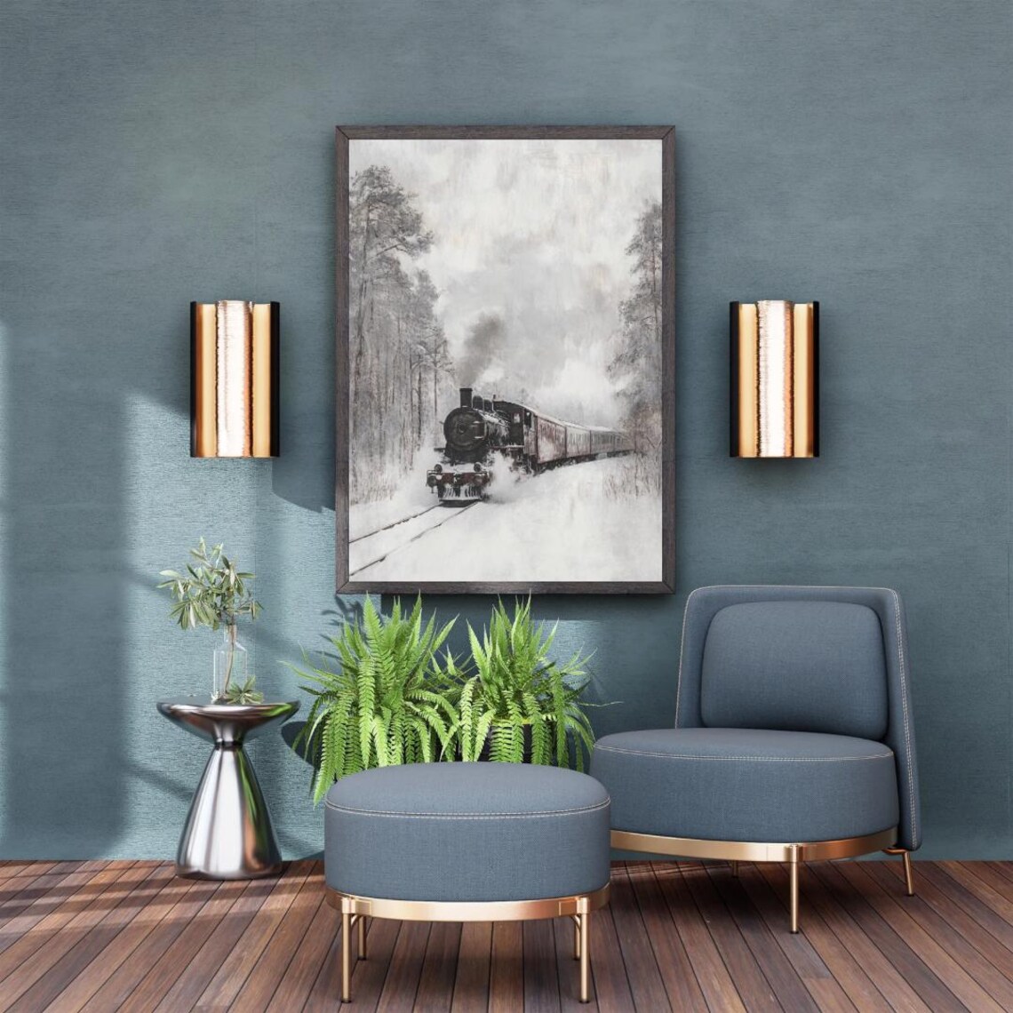Orient Express Train In A Snow-Covered Forest, Art Print - Image 2